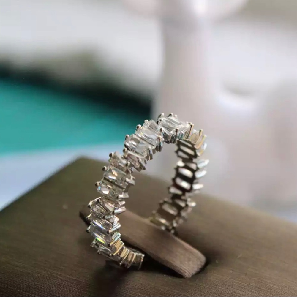 Baguette Diamond Rose White Gold Thin Stacker Ring - Picture 6 of 6